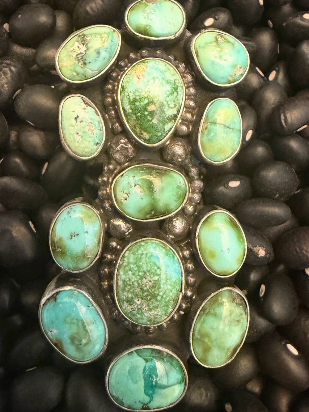 13 Stone Sonoran Turquoise Native Handmade Statement Ring - Green/Blue